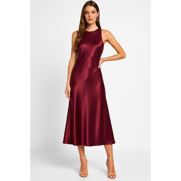 express Dresses & Skirts - Express Burgundy Satin Midi Dress Size Small